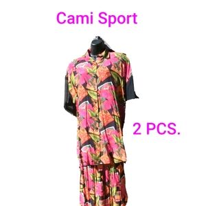 🏨🏝️CAMI SPORT PARADISE GLOW 2PC WIDE LEG VTG. CULOTTES & BUTTON FRONT TUNIC